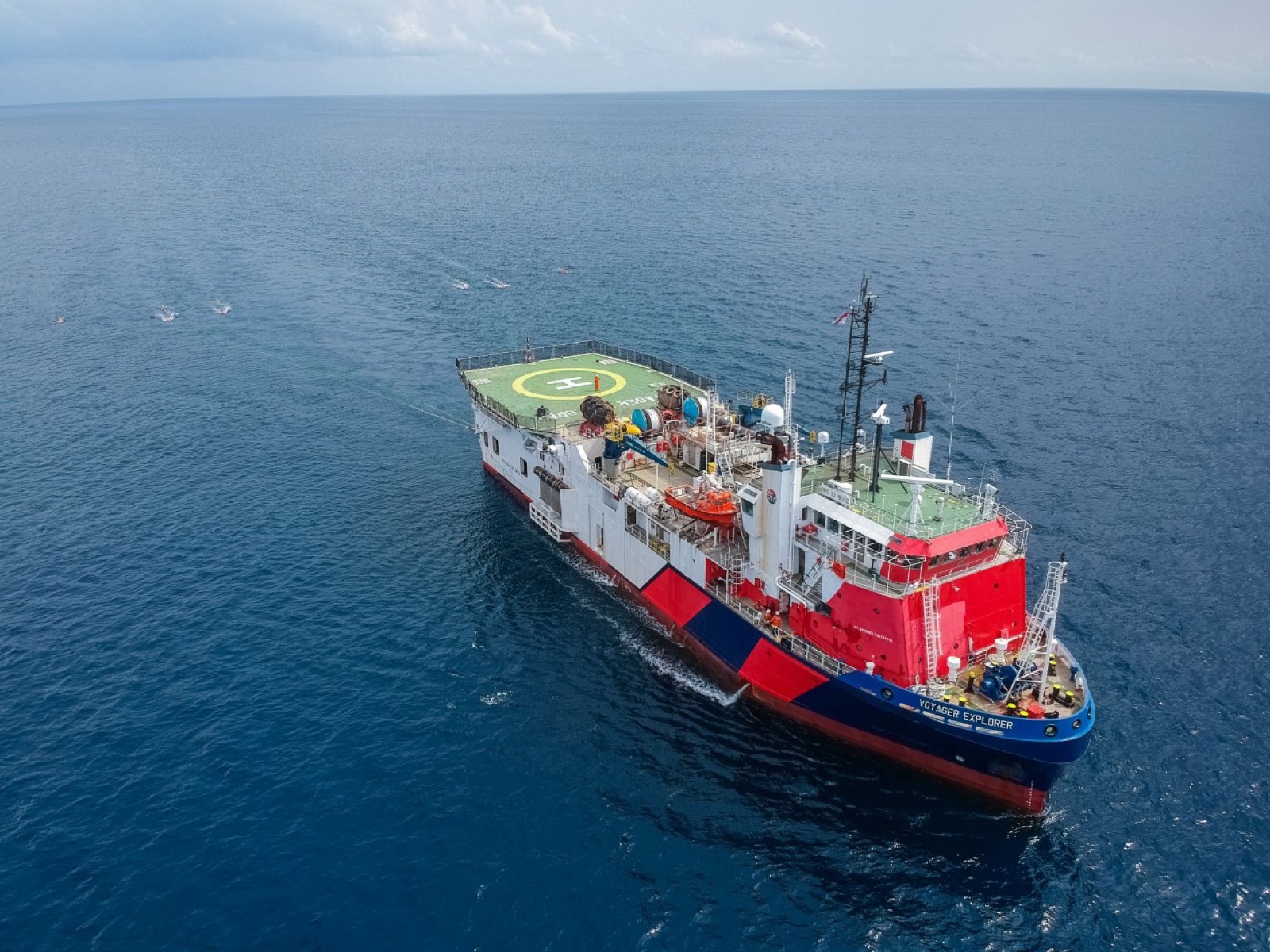 Full aerial view of Voyager Explorer seismic and geophysical survey vessel